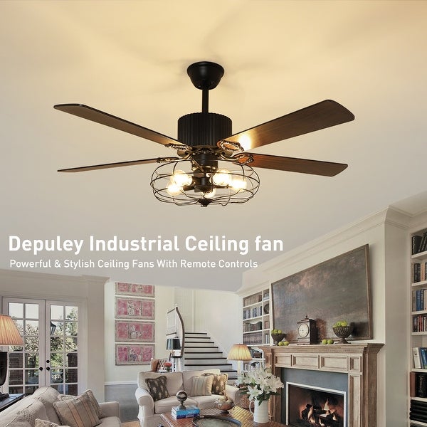 Depuley 52inch Caged Industrial Ceiling Fan with Lights Remote with Farmhouse 5 Reversible Plywood Blades - Caged  Shopping - The Best Deals on Ceiling Fans | 41460704