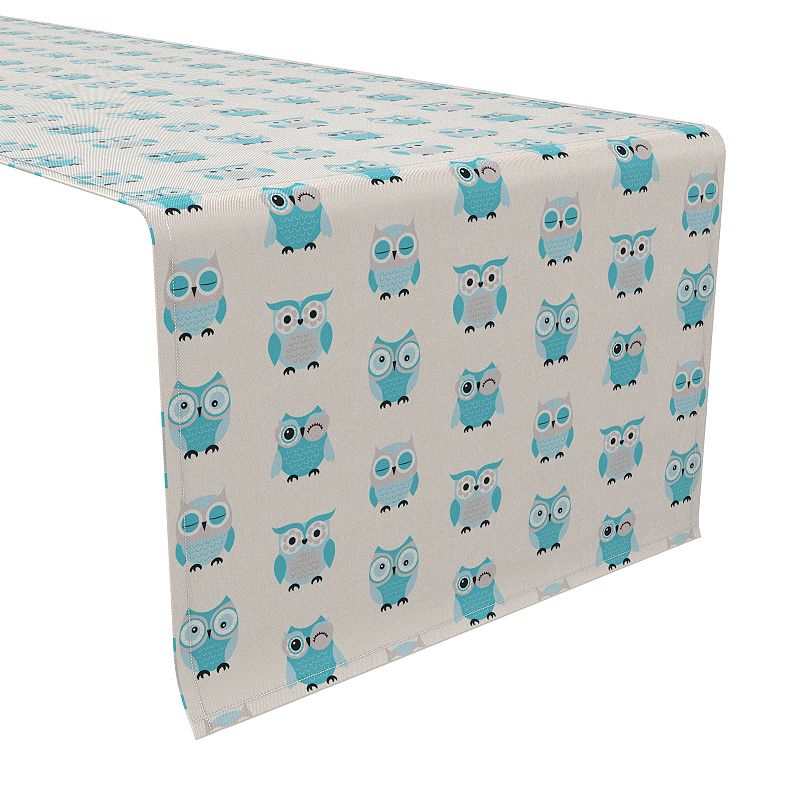 Table Runner， 100% Cotton， 16x72， Baby Blue Owls