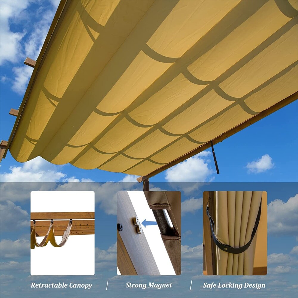 Outdoor Aluminum Retractable Pergola Gazebo with Sun Shade Canopy