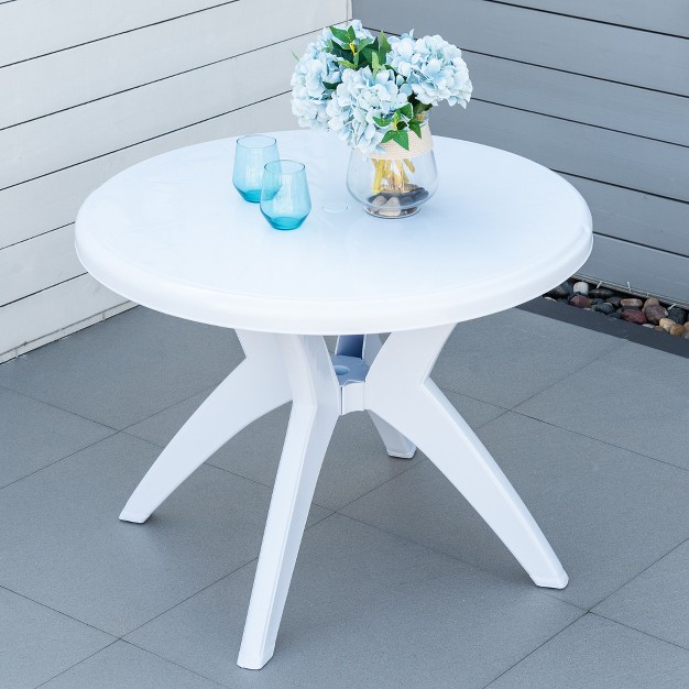 Outsunny Patio Dining Table With Umbrella Hole Round Outdoor Bistro Table For Garden Lawn Backyard