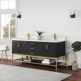 Altair Wildy 72 in. W x 22 in. D x 34 in. H Bath Vanity in Black Oak with Grain White Composite Stone Top 546072-BO-GW-NM