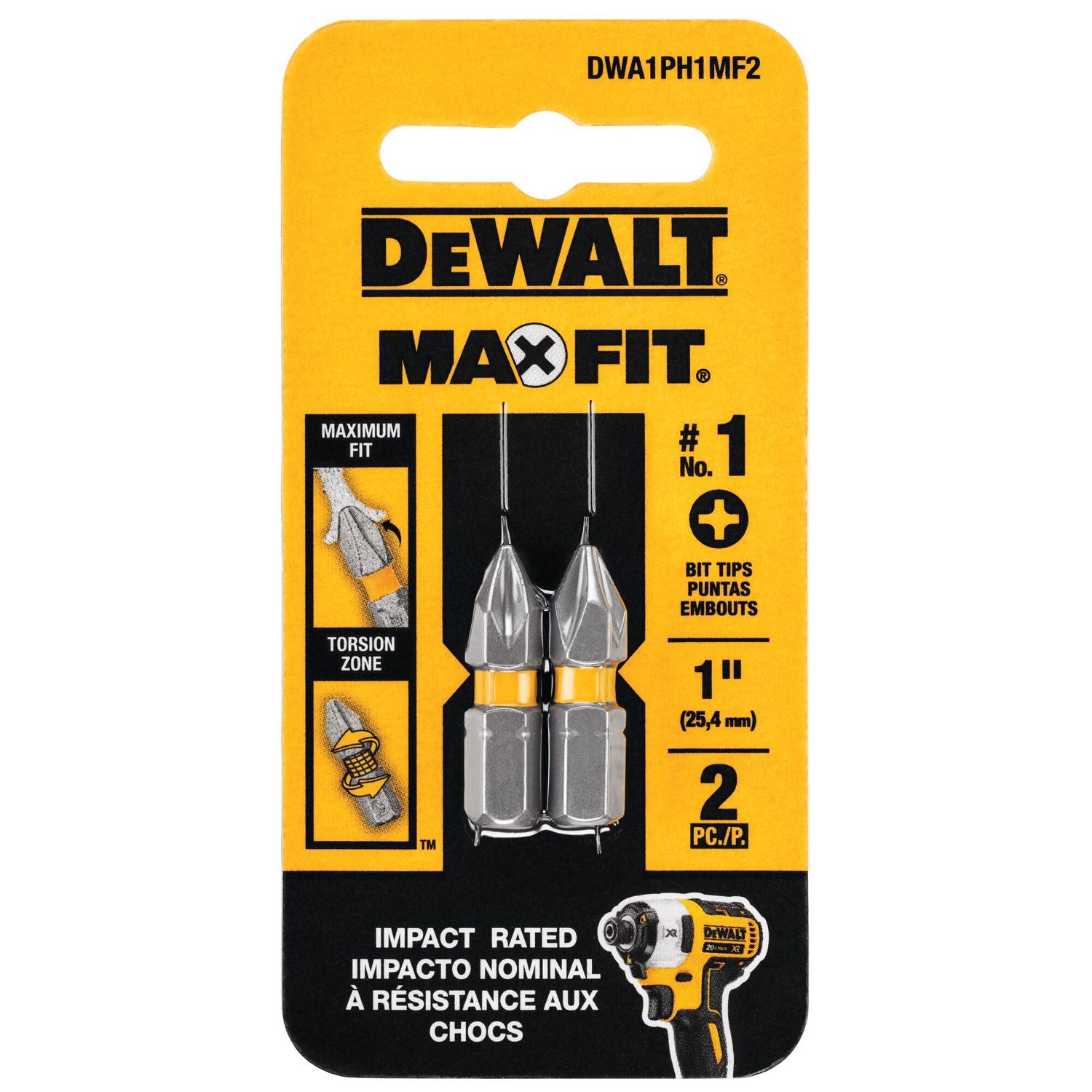 DW Max Fit Phillips #1 X 1 in. L Screwdriver Bit Set Steel 2 pk