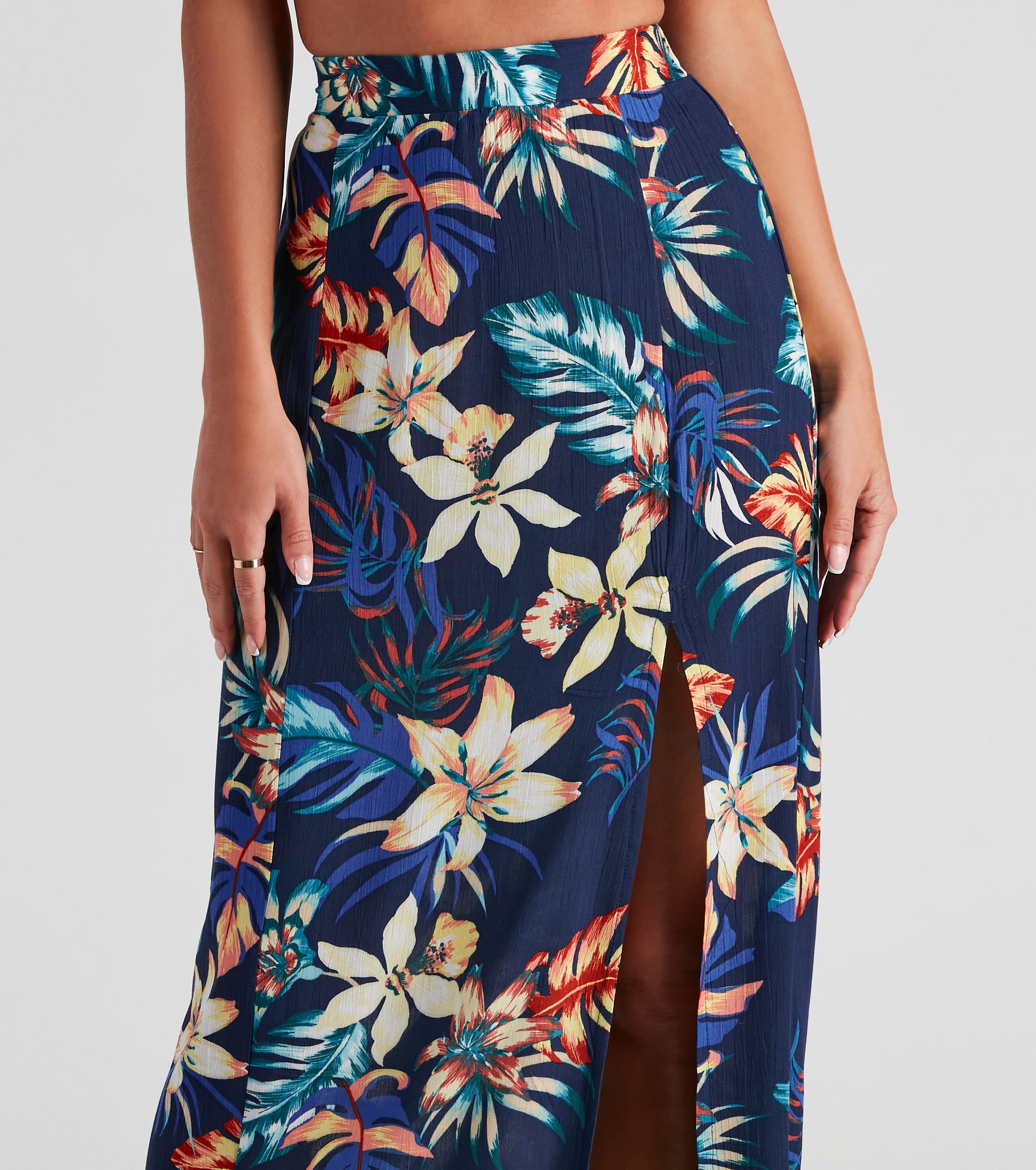 Cancun Vacay Tropical Slit Maxi Skirt