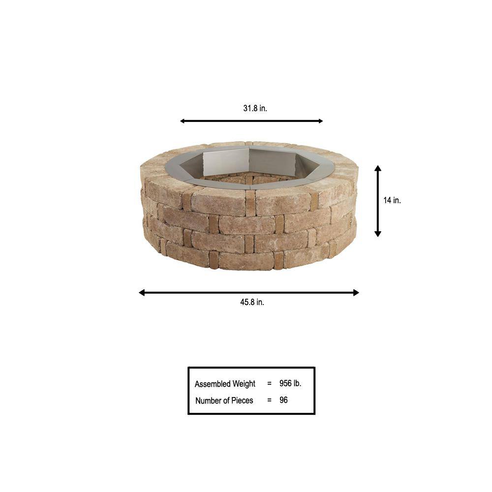 Pavestone RumbleStone 46 in. x 14 in. Round Concrete Fire Pit Kit No. 2 in Cafe with Round Steel Insert RSK55869