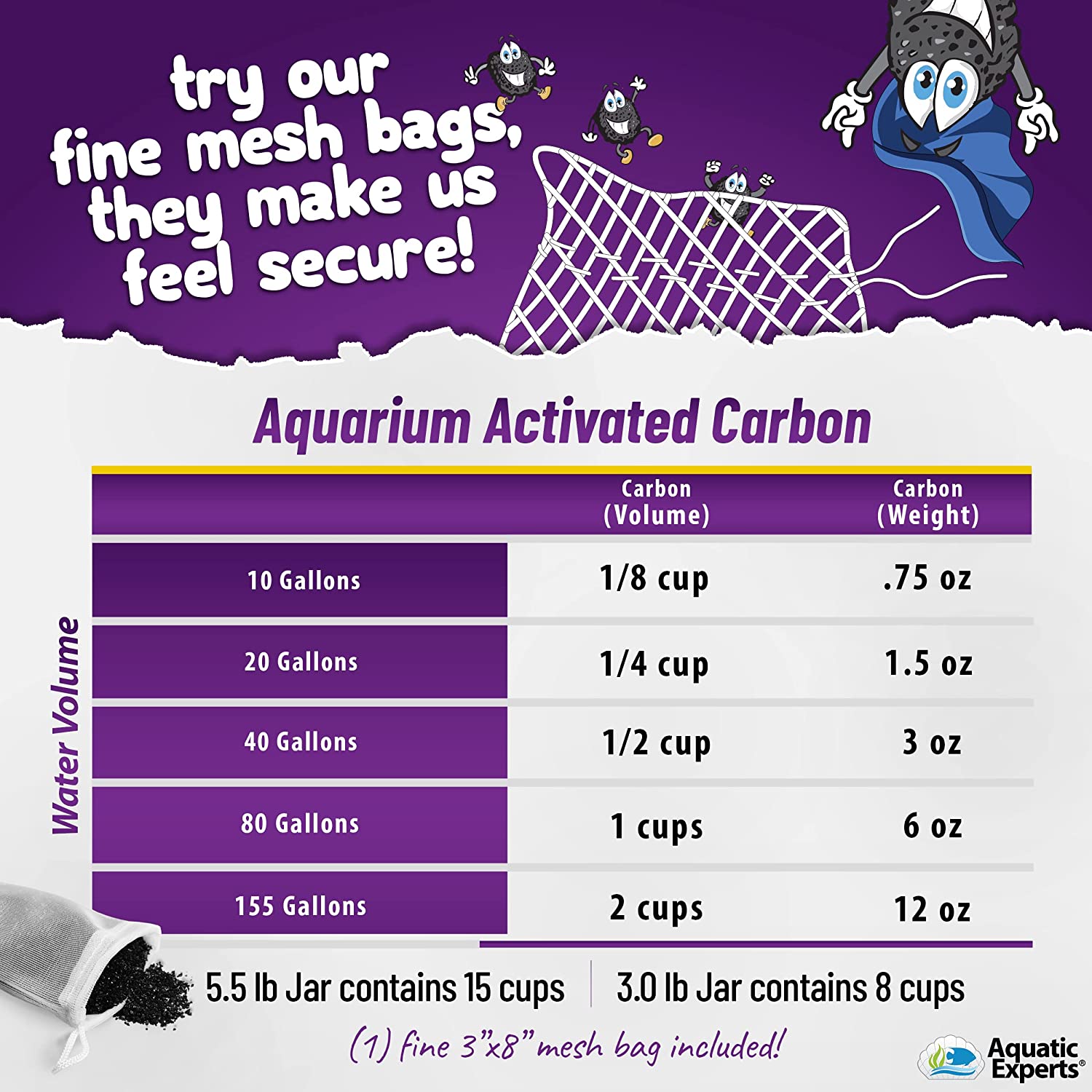 Aquatic Experts - Premium Activated Carbon, Charcoal Aquarium Filter Media, Aquarium Odor Remover, 5.5 lbs