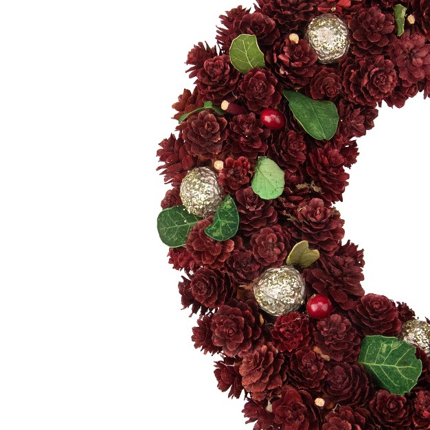 Red Pine Cone And Berry Artificial Christmas Wreath Unlit