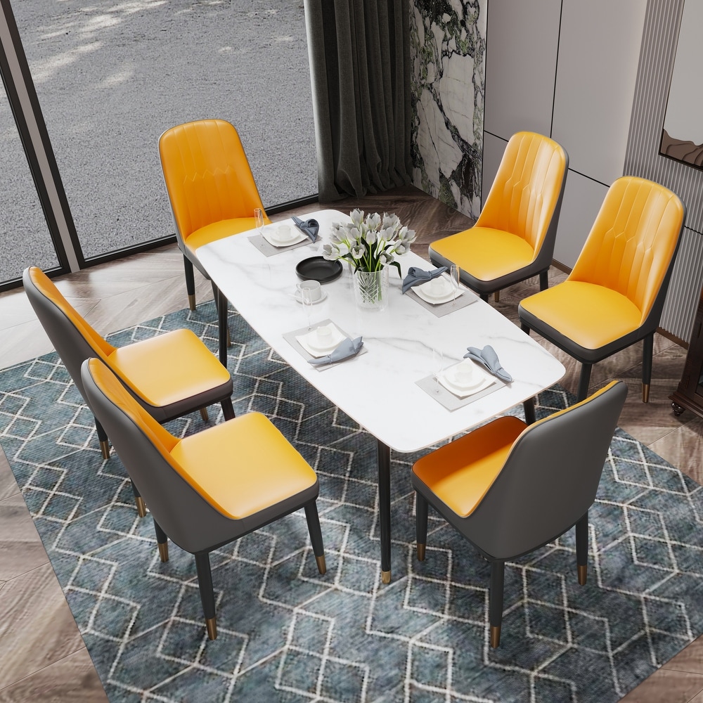 Pu Dining Chair with Iron Metal Gold Plated Legs for Dining Room