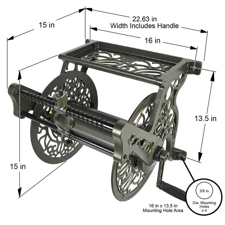 Liberty Garden 125' Wall Mounted Cast Aluminum Hose Reel with Hose Guide