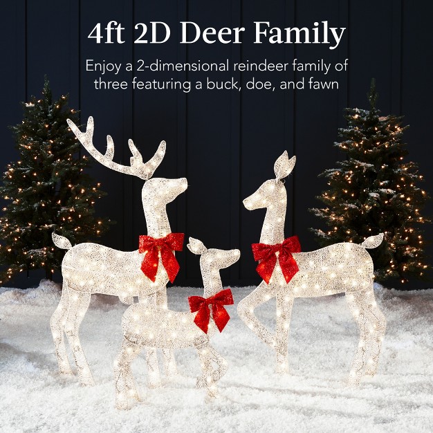 Best Choice Products 4ft 3 piece Lighted 2d Christmas Deer Set Outdoor Yard Decoration W 175 Led Lights Stakes