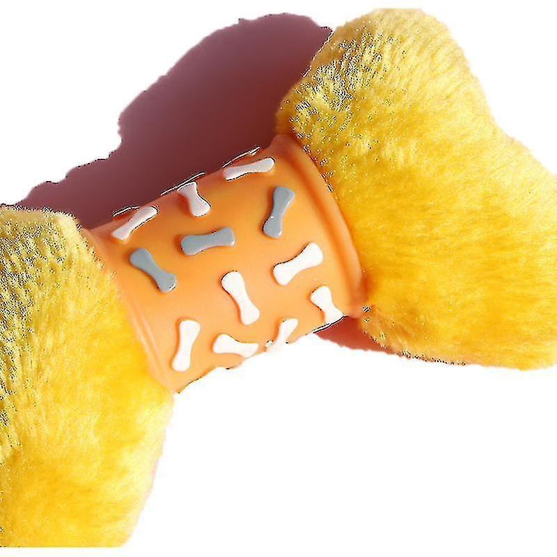 Tg-ctoyo63 Plush + Vinyl Bone Shape Pet Chewing Toy Squeaky Dog Bite Catch Toy - Yellow