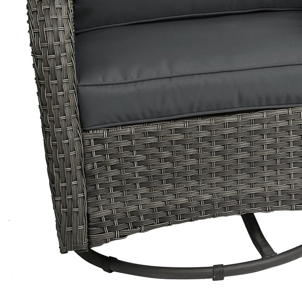 Outdoor 3 Pieces Rattan Wicker Bistro Set Swivel Rocker With Cushion and Table