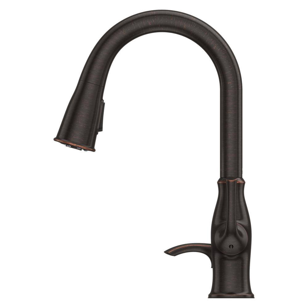 Pfister Rosslyn Single Handle Pull Down Sprayer Kitchen Faucet with Deckplate Included in Tuscan Bronze F-529-7RSSRY