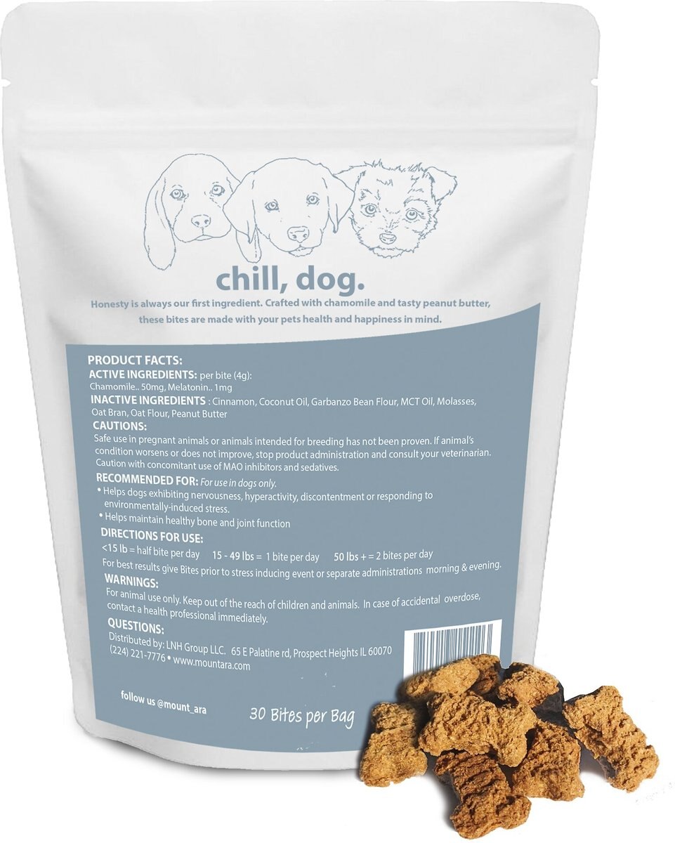 Mount Ara Chill Bites Peanut Butter Dog Treats， 4-oz bag