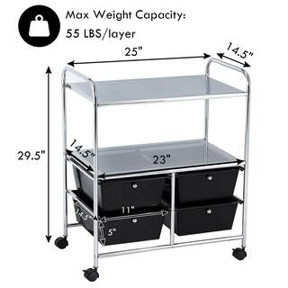 Costway 3-Tier Metal 4-Wheeled Rolling Storage Cart Rack Shelf with 4 Drawers in Black HW54070BK