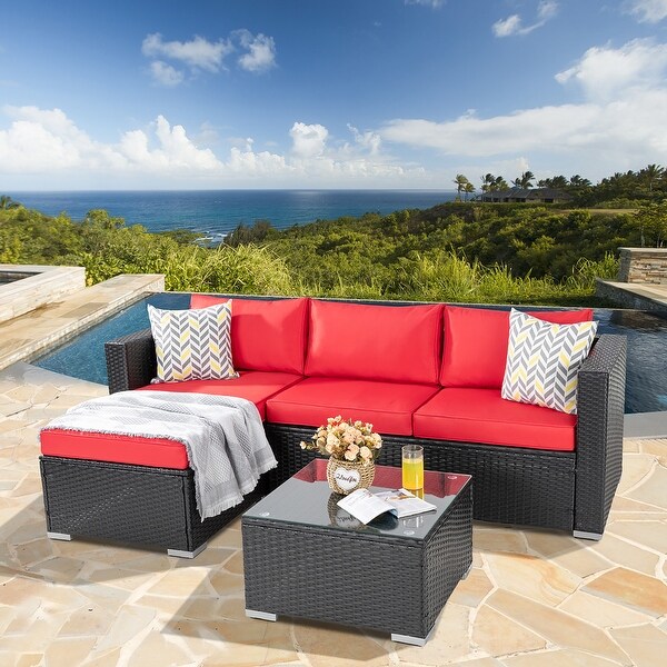 Futzca Outdoor Furniture Patio Sets，Low Back AllWeather Small Rattan Sectional Sofa