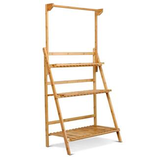 Costway 3-Tier Natural Bamboo Hanging Folding Plant Stand Flower Pot Display Rack HW60295