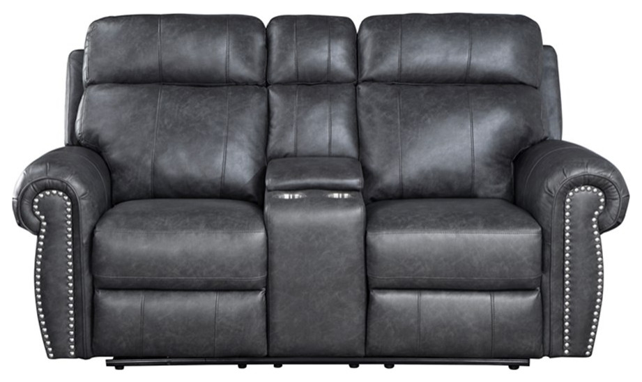 Lexicon Granville Faux Leather Power Double Reclining Love Seat in Gray   Contemporary   Loveseats   by Homesquare  Houzz