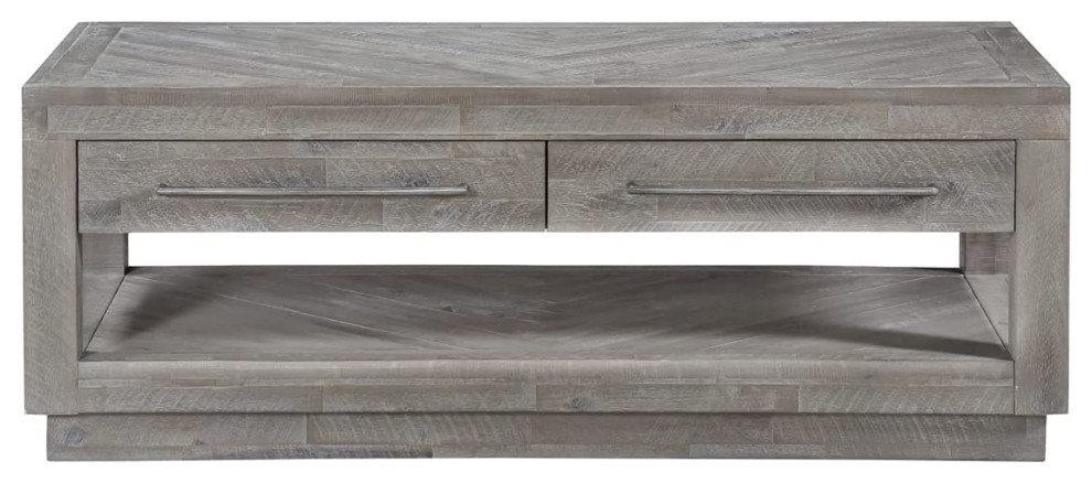 Benzara BM187807 2 Drawer/Coffee Table With Metal handle Pull  Rustic Latte   Farmhouse   Coffee Tables   by Benzara  Woodland Imprts  The Urban Port  Houzz