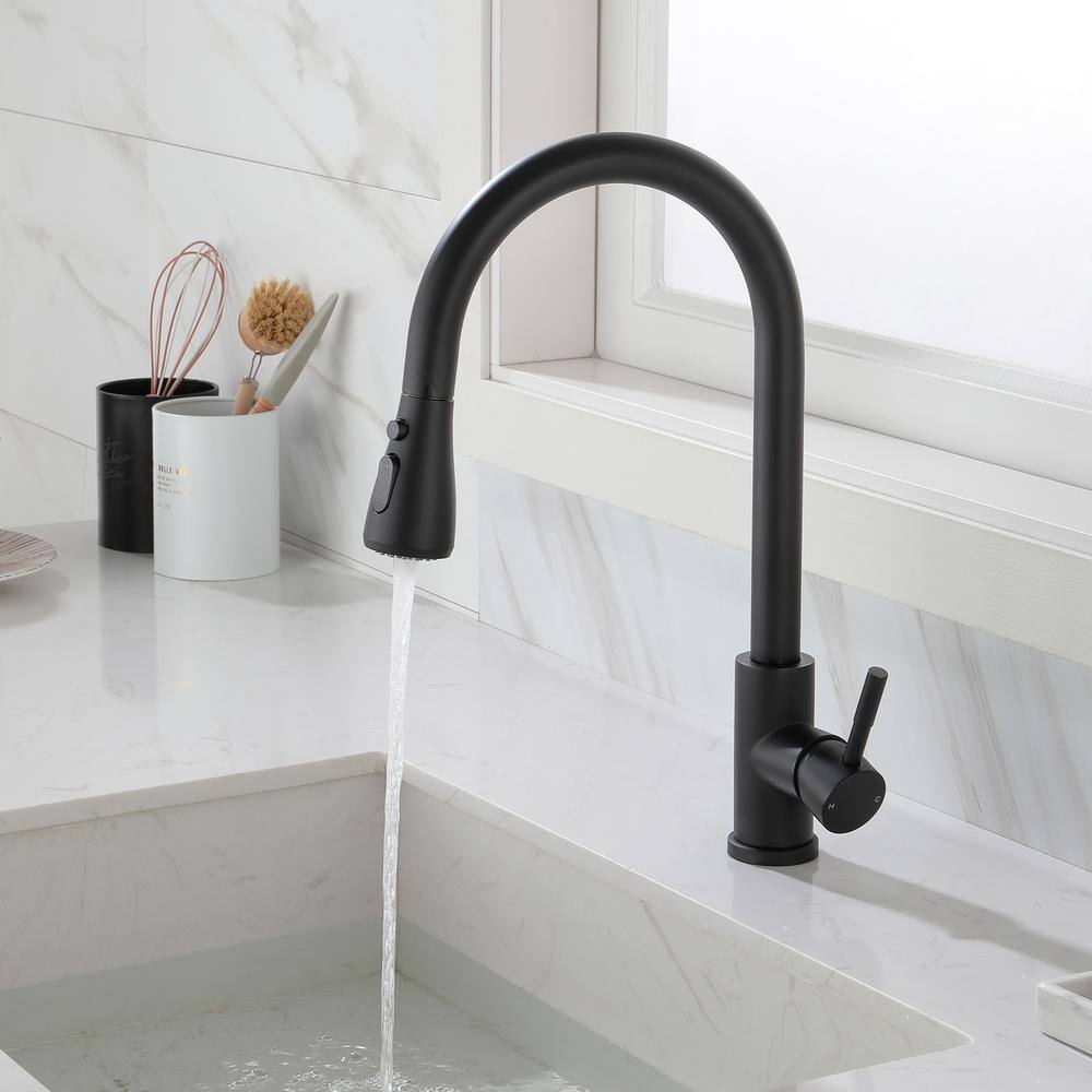 matrix decor Single Handle Pull Down Sprayer Kitchen Faucet with Spot Resistant in Matte Black MDTH4001MB