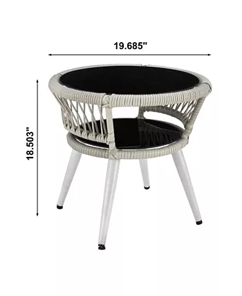 Manhattan Comfort 26.38 3-Piece Steel Polyester Monaco Patio 2-Person Seating Group with End Table with Cushions