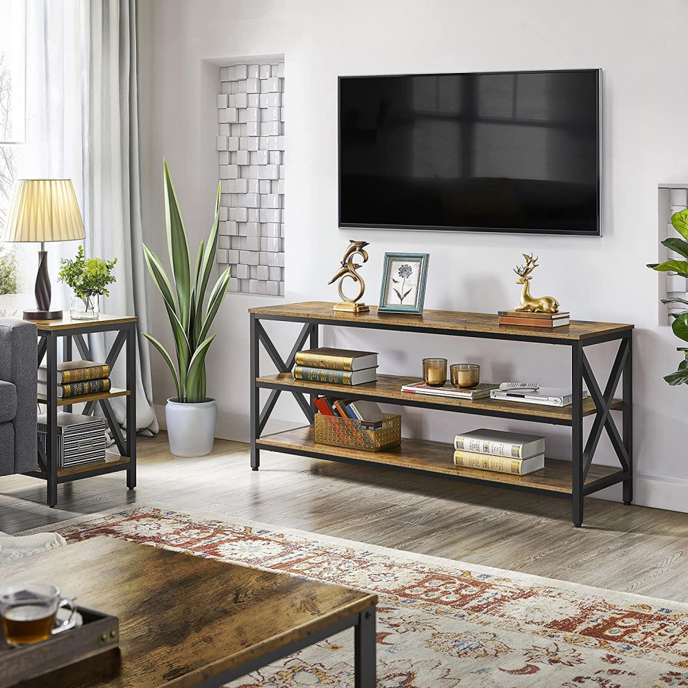 65 quotIndustrial TV Stand with 3 Tier Storage Shelves for Living Room   Midcentury   Entertainment Centers And Tv Stands   by Imtinanz  LLC  Houzz