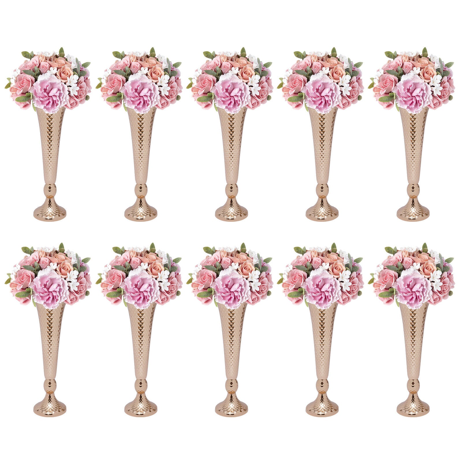 Oukaning 10 Pcs Wedding Centerpieces Vases Metal Trumpet Vase Desktop Decoration Vase Golden