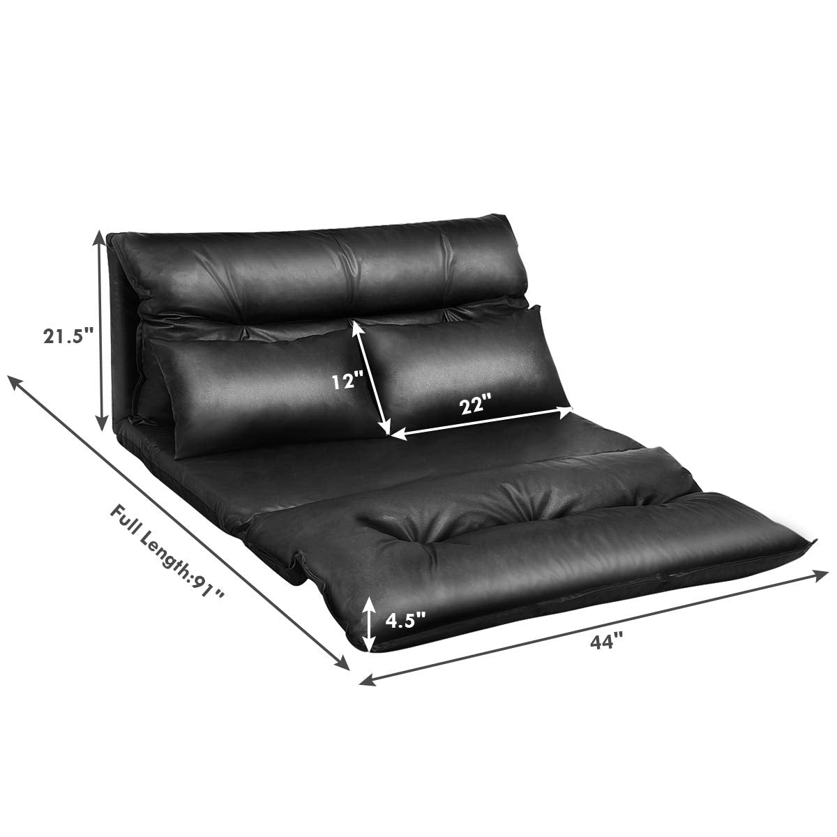 Giantex Floor Sofa PU Leather Leisure Bed Video Gaming Sofa with Two Pillows, Black