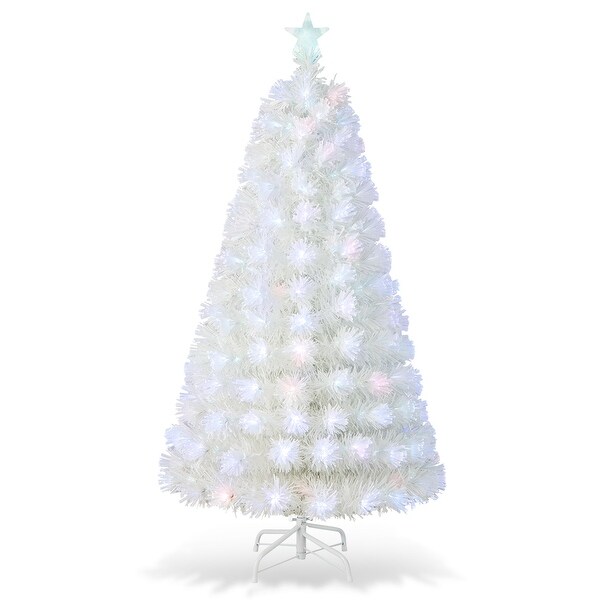 Costway 5FT/6FT/7FT PreLit Christmas Tree Fiber Optic SnowFlocked