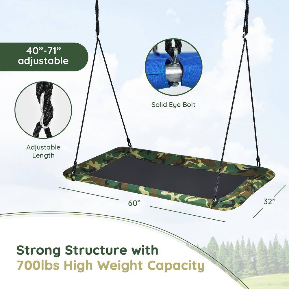 Gymax 60 in. Green Kids Giant Tree Rectangle Swing 700 lbs. wAdjustable Hanging Ropes Camo GYM08276