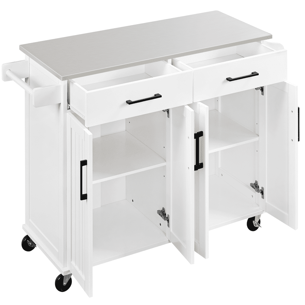 Yaheetech Kitchen Island with Storage Drawers and Cabinets and Towel Bar and Spice Rack， White