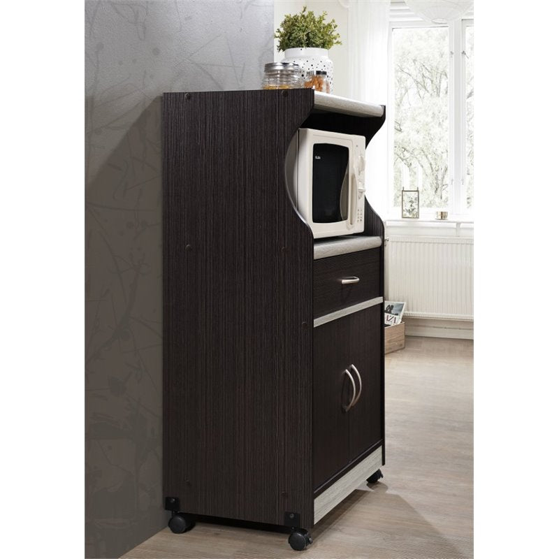 Hodedah Microwave Kitchen Cart in Chocolate Gray