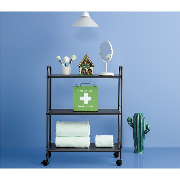 3 Shelf Wide Utility Storage Cart Gray