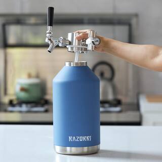 Razorri 64 oz. Stainless Steel Beer Growler Double-Wall Vacuum Insulated Carbonated Keg Half Gal. Ocean Blue Comodo CG64OZ