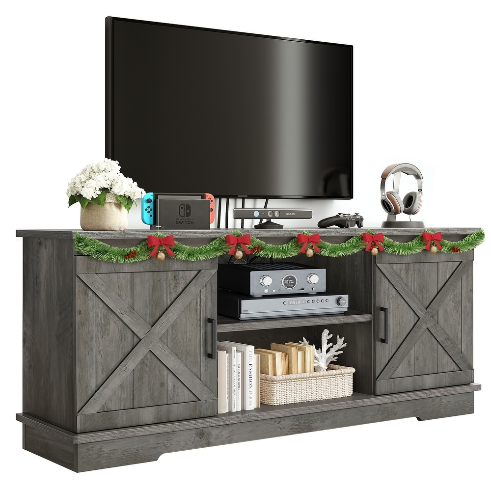 Farmhouse TV Stand for 65 Inch TV Media Console Entertainment Center Rustic Barn Doors