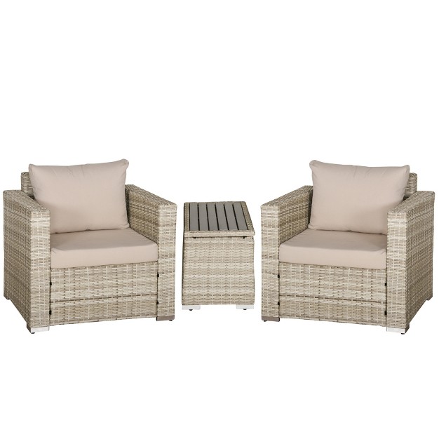 Outsunny 3 Piece Patio Furniture Set Pe Rattan Small Wicker Balcony Furniture Table amp Chairs With Cushions Composite Table For Apartment Gray