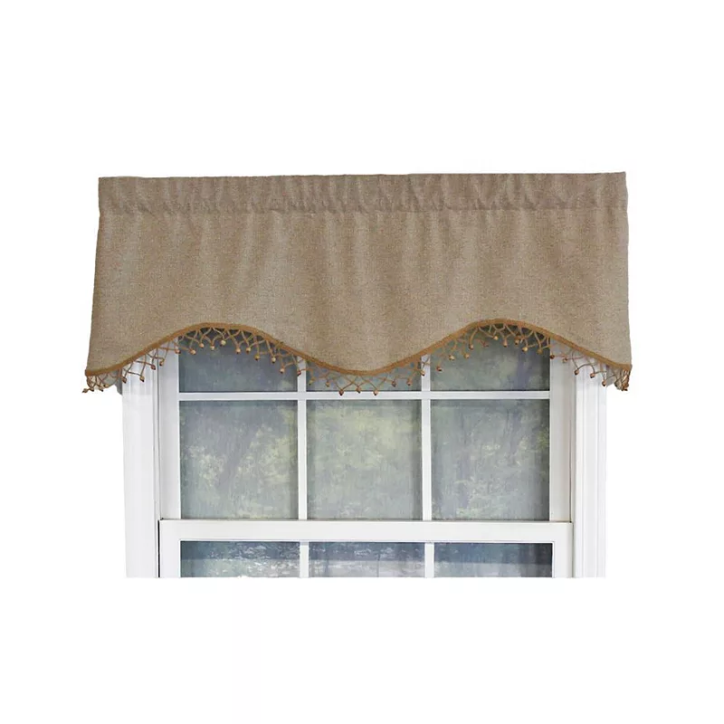 RLF Home Natural Linen Cornice Valance Flax. Rod Pocket. Wooden Beads Trim