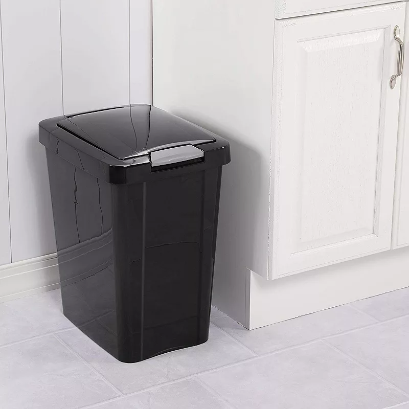 Sterilite 7.5 Gallon TouchTop Wastebasket with Titanium Latch， Black (12 Pack)