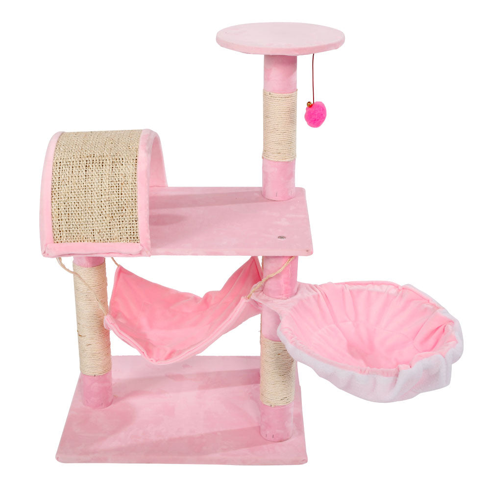 Lowestbest 32" Multi-Level Cat Activity Tree, Cute Sisal Play House Climber Activity Centre Cat Tower Stand Furniture with Scratching Posts Hammock Dangling Ball, Suit for Cats Pet, Pink