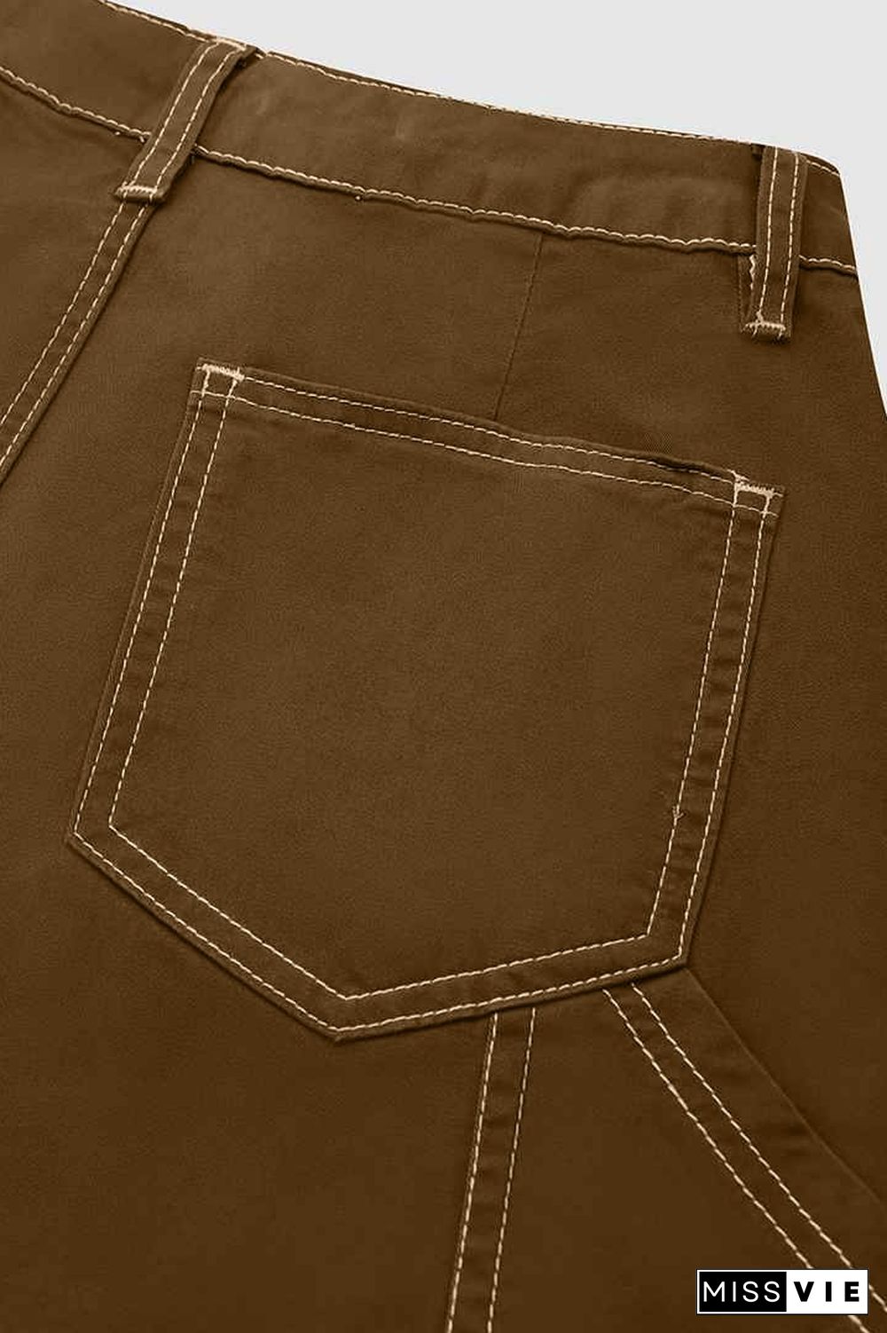 Seam Detail Zip Fly High Waist Straight Leg Pants Without Belt