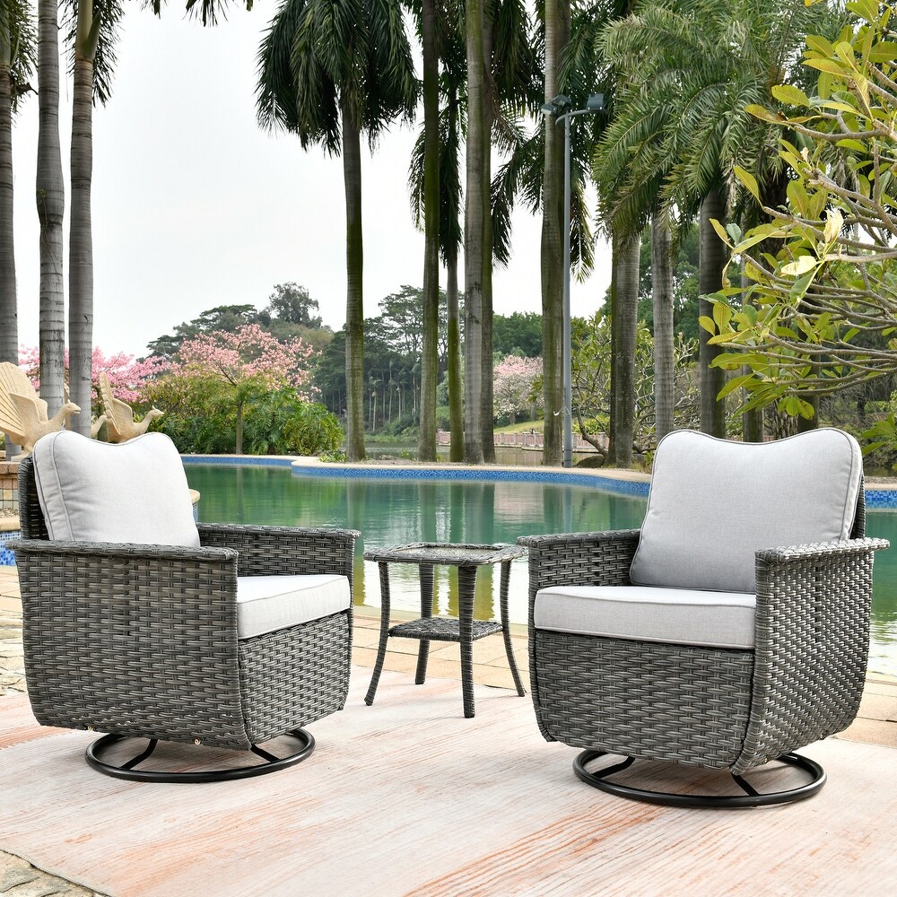 OVIOS 3 piece Pet Friendly Patio Furniture Swivel Chairs Wicker Set