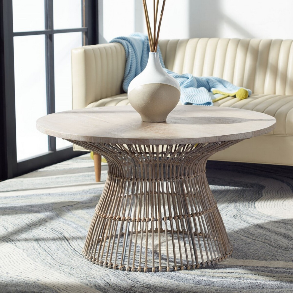 Trent Round Coffee Table Wood/ Rattan   Tropical   Coffee Tables   by AED Luxury Home Decor  Houzz