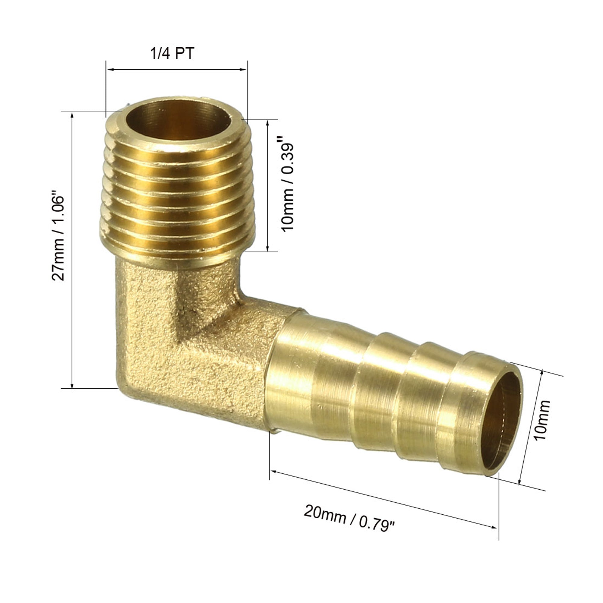 Brass Barb Hose Fitting 90 Degree 10mm Barbed x 1/4 PT Male Pipe Connector