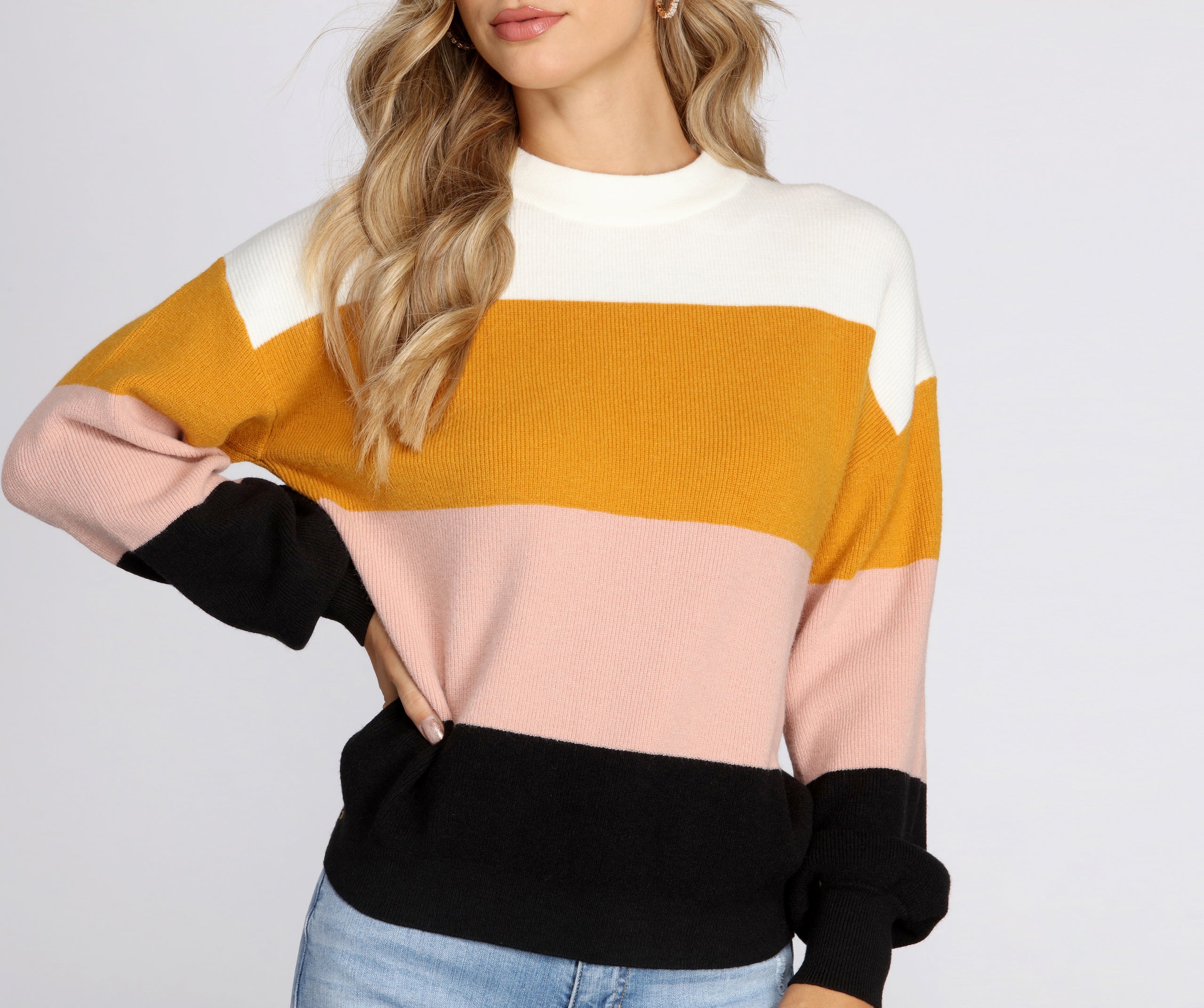 Crew Neck Color-block Pullover Sweater