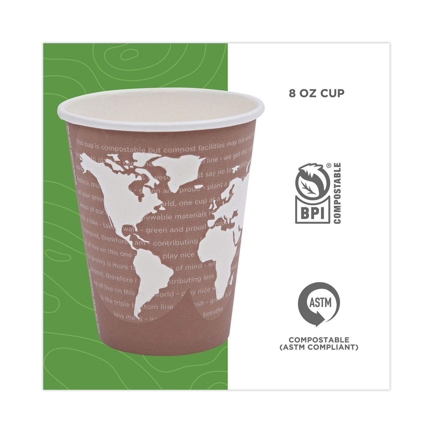 World Art Renewable and Compostable Hot Cups by Eco-Productsandreg; ECOEPBHC8WAPK