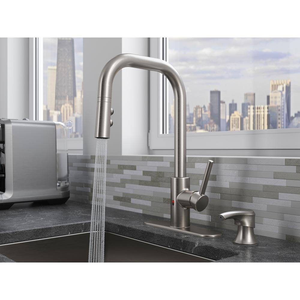 Pfister Zanna Single-Handle Touchless Kitchen Faucet with Deckplate and Soap Dispenser in Spot Defense Stainless Steel F-529-EZN3GS