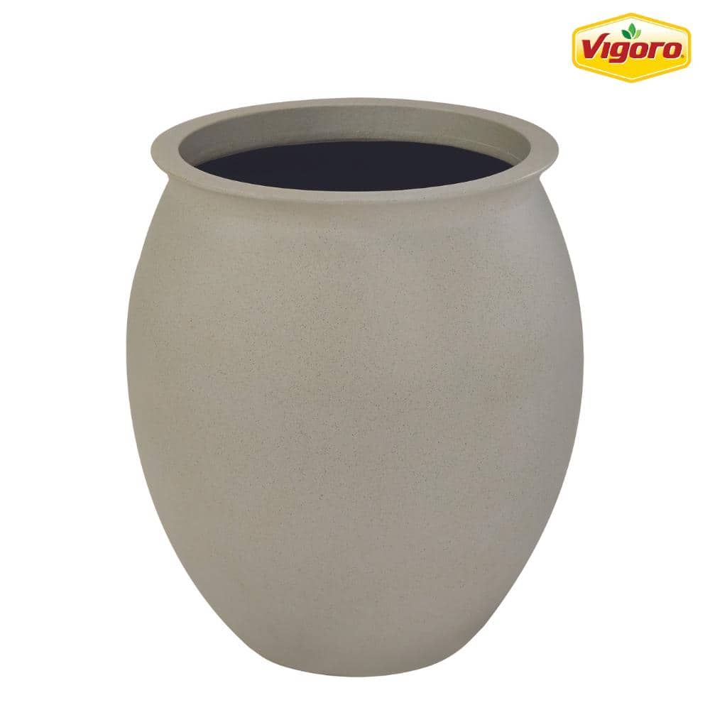 Vigoro 15 in. Brentwood Large Off-White Smooth Concrete Resin Composite Planter (15 in. D x 16.9 in. H) 10000-03939