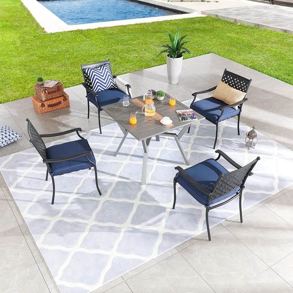 5 Pieces Patio Dining Set  Padded Chairs and Gray Table With Umbrella Hole   Transitional   Outdoor Dining Sets   by Decor Love  Houzz