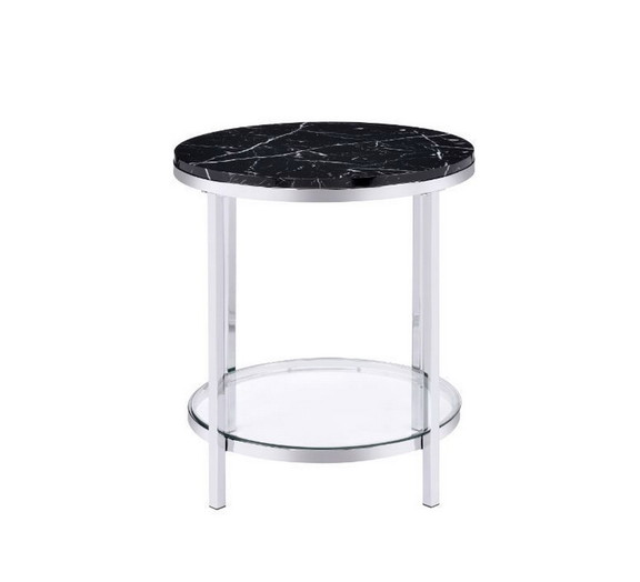 ACME Virlana End Table  Faux Black Marble   Chrome...