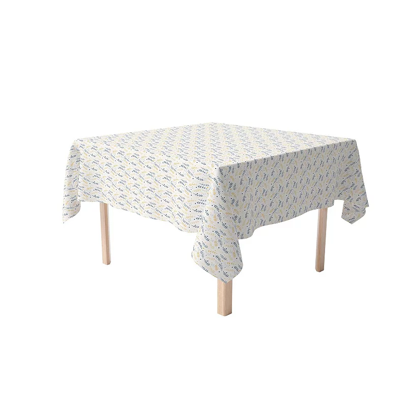 Square Tablecloth， 100% Cotton， 60x60， Blue and Yellow Branches