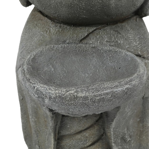 Gray Mgo Little Buddha Monk And Bowl Garden Statue